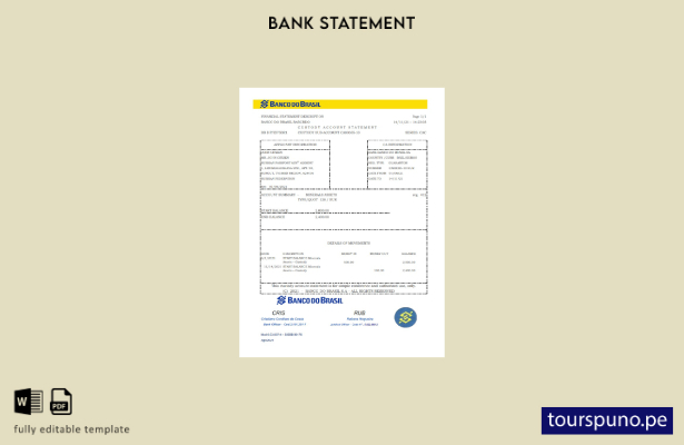listo para imprimir plantilla de Excel de extracto bancario del Banco do Brasil 